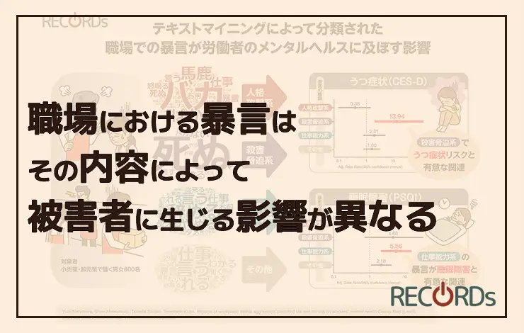 テキストマイニングを用いてタイプ分けした職場での暴言が労働者のメンタルヘルスに与える影響
